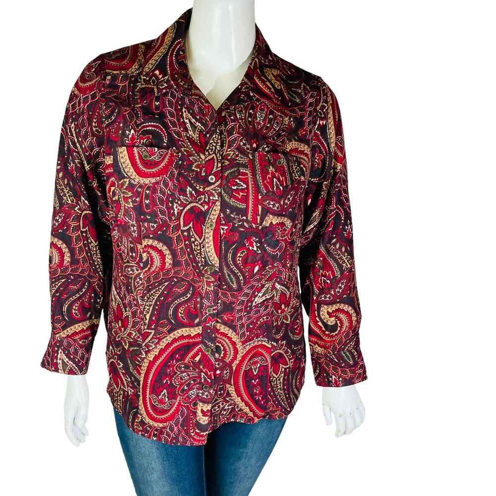 Croft & Barrow Womans Sz 1X Blouse Paisley Thick Button Front Long Sleeve